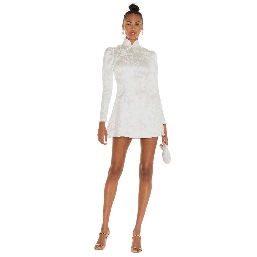 SAU LEE Joyce Dress in White Mandarin Collar 4 New Womens Bridal Mini